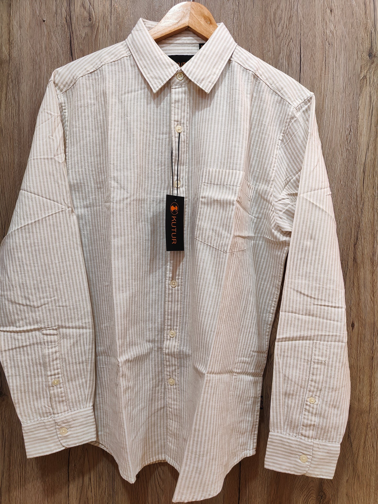 Kutur Men's Beige Pinstripe Cotton Shirt – Westside Manufacturer