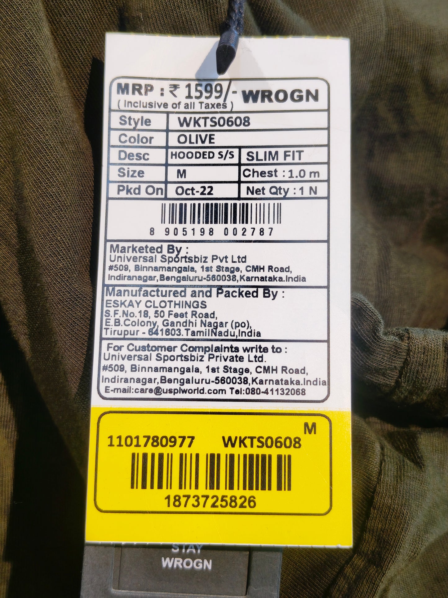 WROGN Men's Olive Green Slim Fit Hooded Long Sleeve T-Shirt
