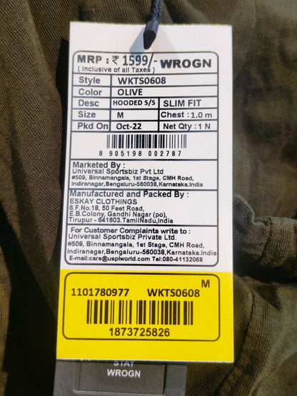 WROGN Men's Olive Green Slim Fit Hooded Long Sleeve T-Shirt
