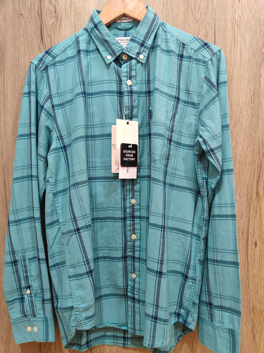 U.S. Polo Assn. Men's Checkered Tailored Fit Casual Shirt for (Teal Blue)