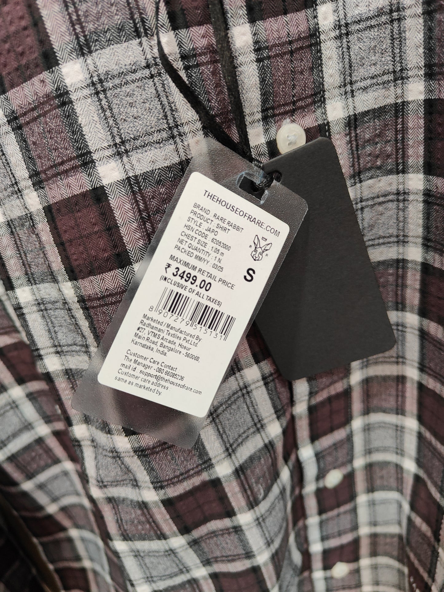 Rare Rabbit Men’s Brown Grey Checked Slim Fit Full Sleeve Shirt