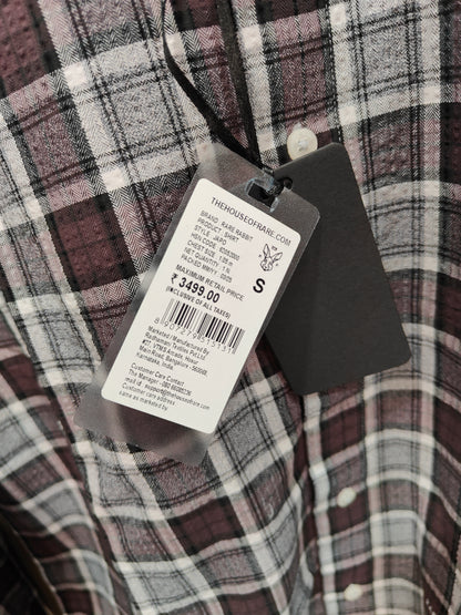Rare Rabbit Men’s Brown Grey Checked Slim Fit Full Sleeve Shirt