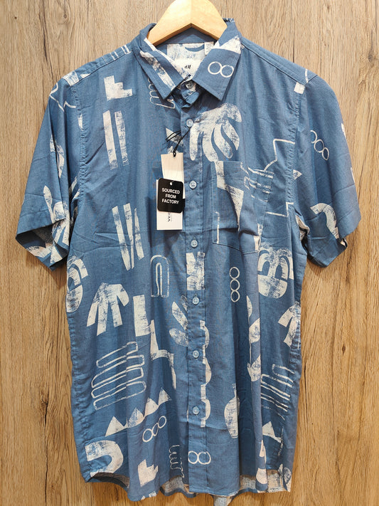 H&M Men’s Abstract Print Half Sleeve Shirt (BLUE)