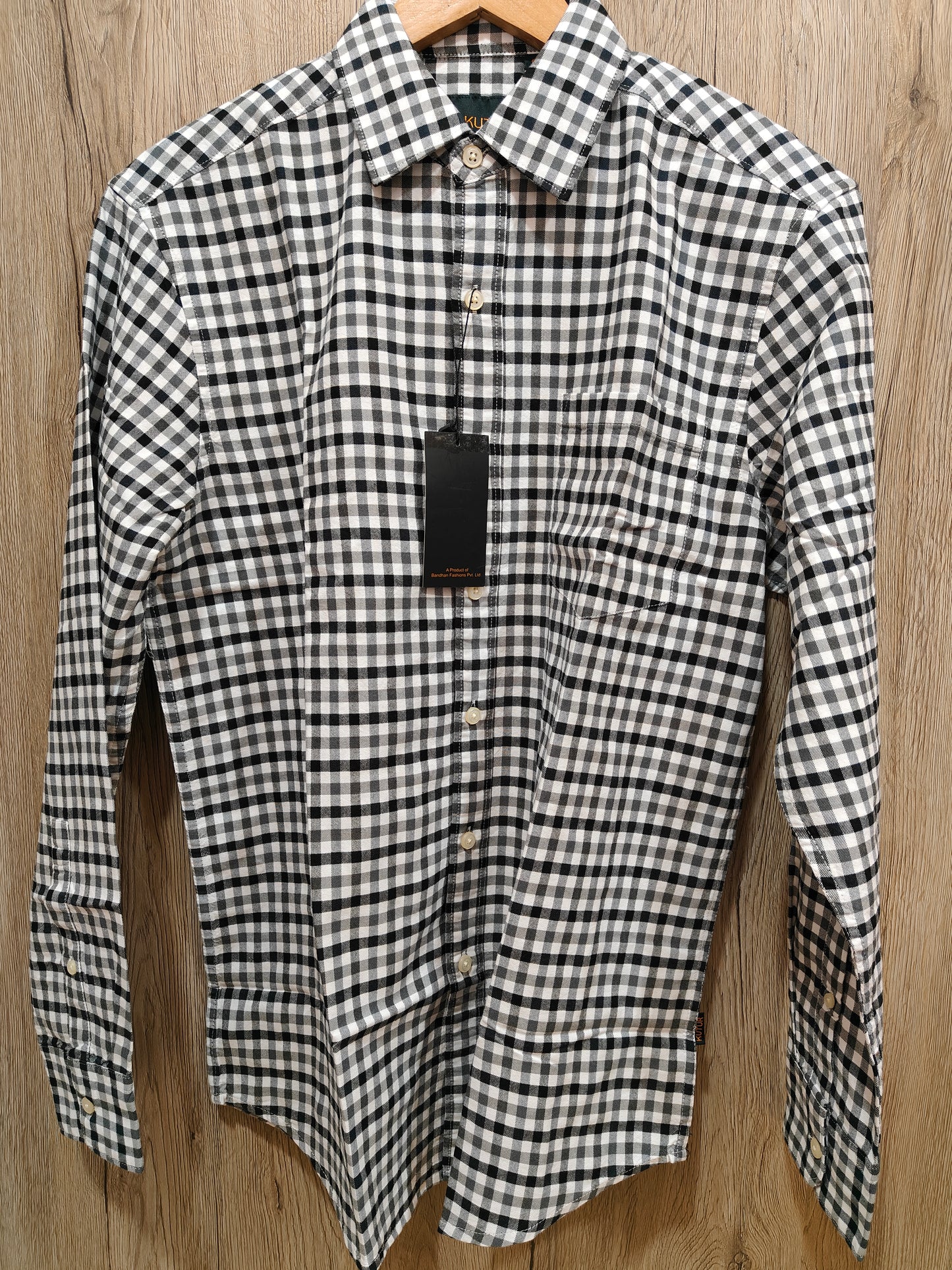 Kutur Men's Black & White Gingham Check Shirt