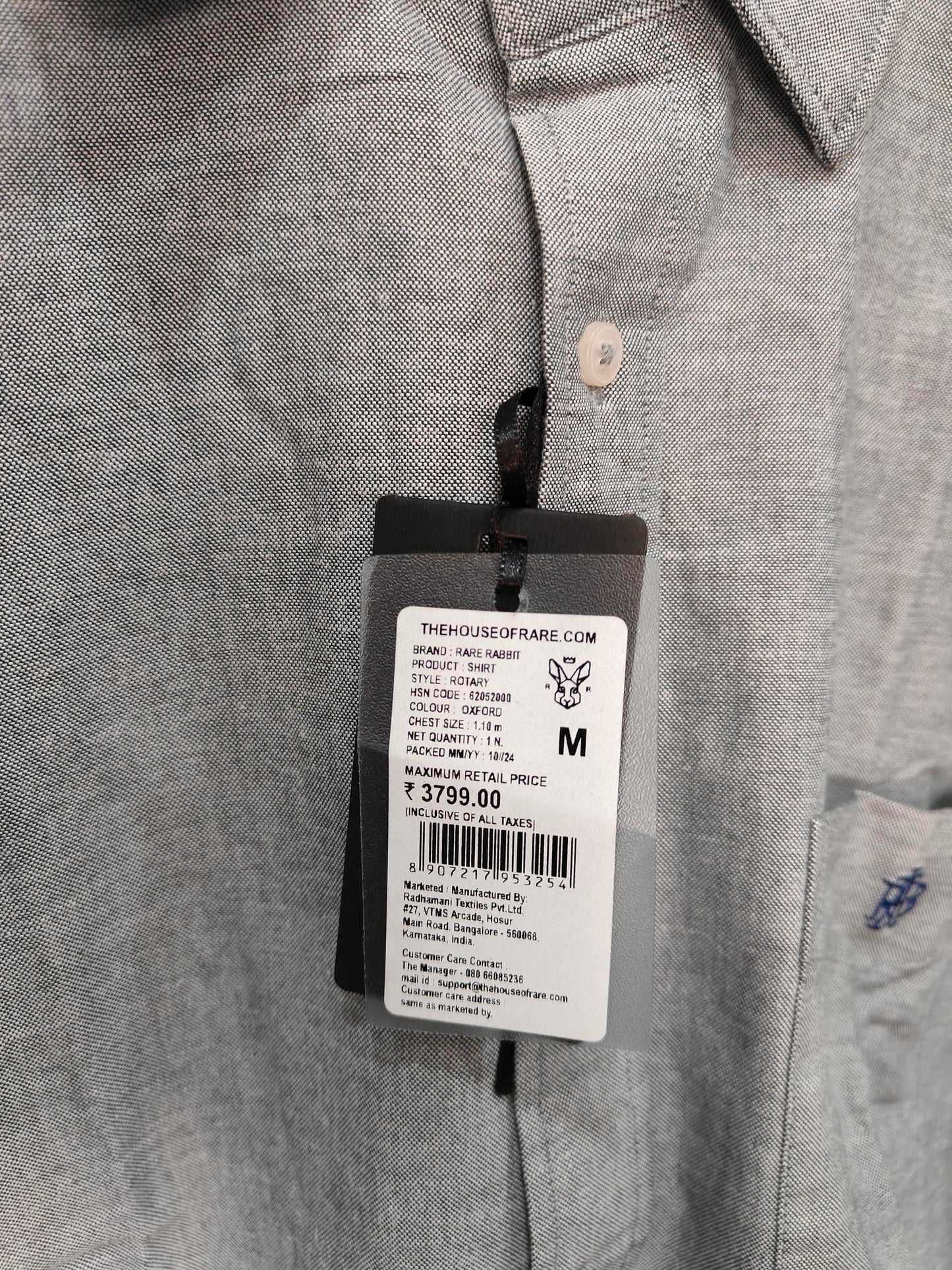 Rare Rabbit Men’s Light Grey Slim Fit Full Sleeve Shirt