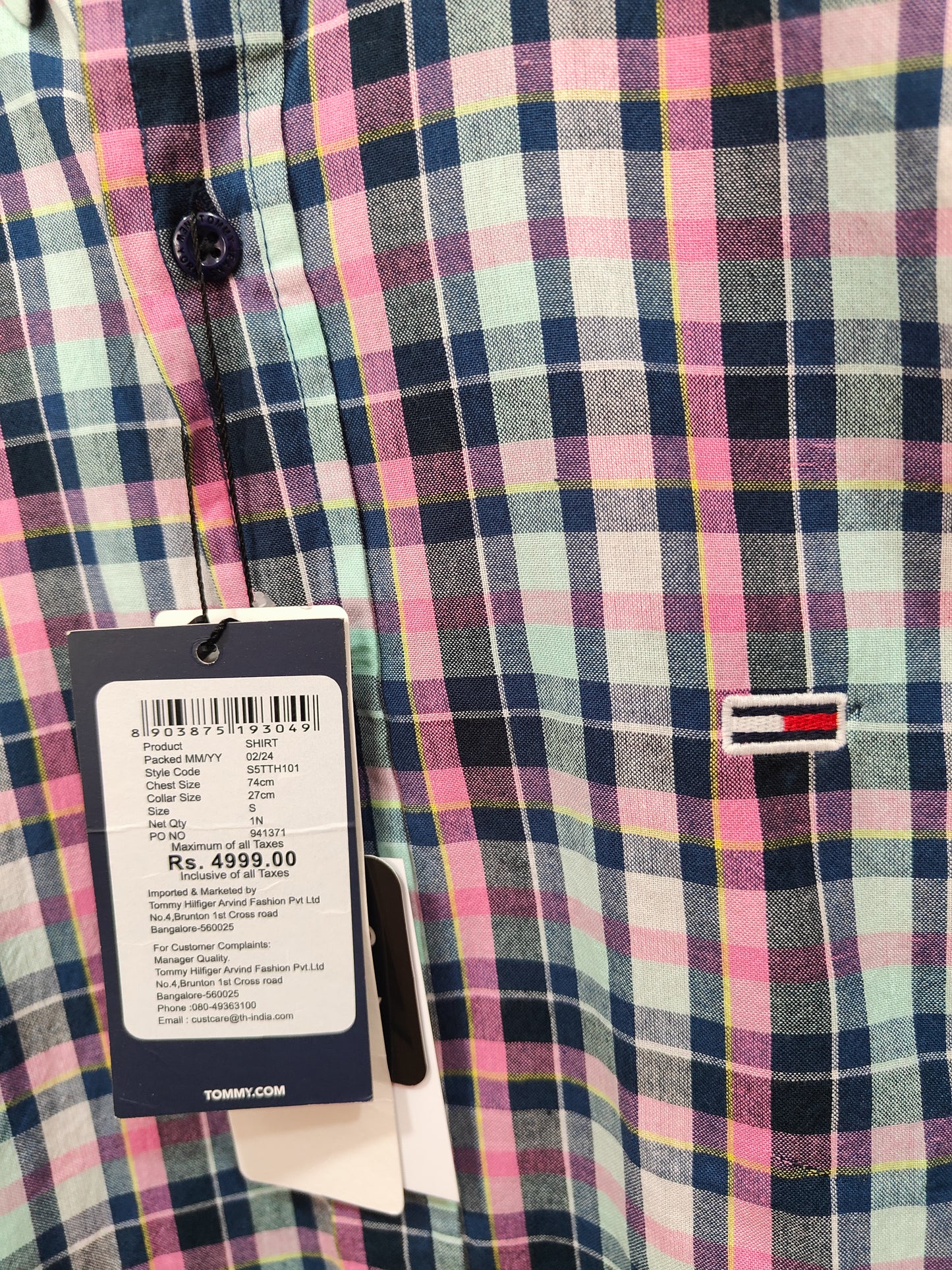 Tommy Jeans Men’s Slim Fit Button-Down Check Shirt – Pink/Navy Plaid