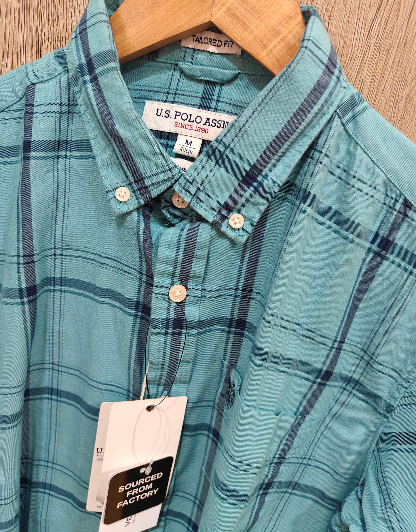 U.S. Polo Assn. Men's Checkered Tailored Fit Casual Shirt for (Teal Blue)