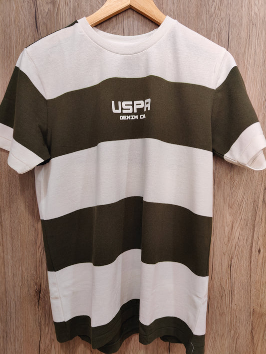 U.S.Polo Assn. Men's Stripe T-Shirt (Olive Green And White)