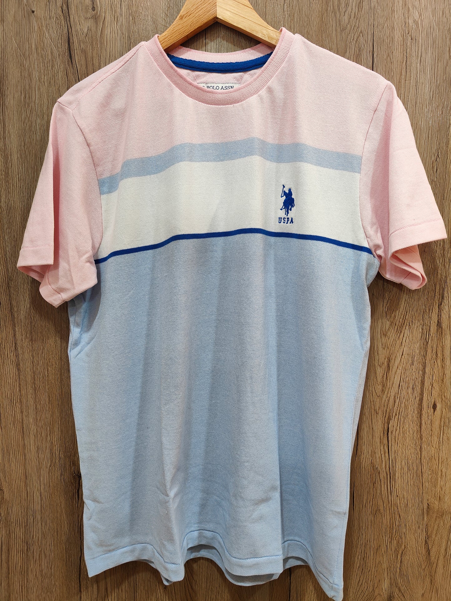 U.S.Polo Assn. Men’s Colorblock T-Shirt(Pastel Pink & Blue Stripes)