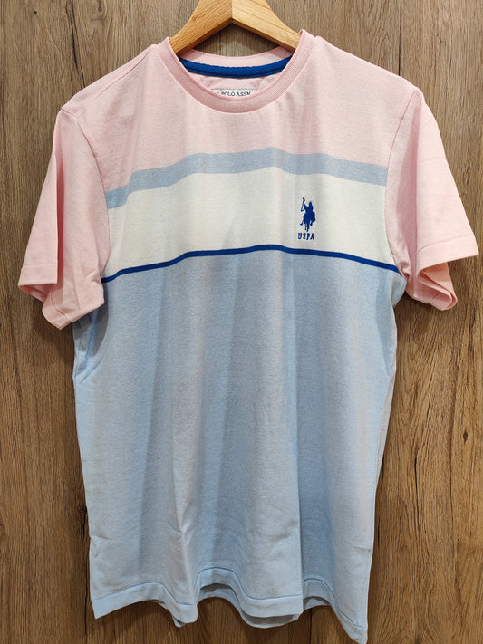 U.S.Polo Assn. Men’s Colorblock T-Shirt(Pastel Pink & Blue Stripes)