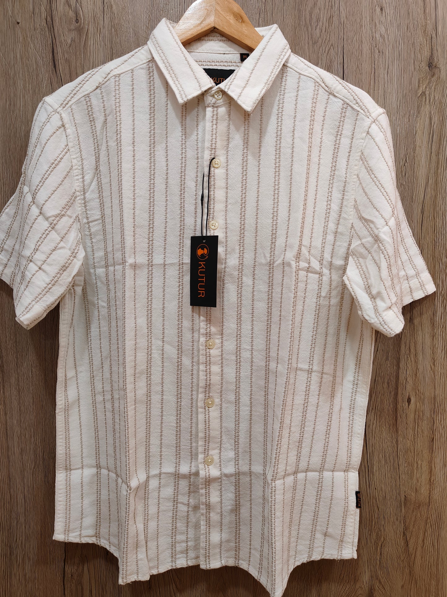 Kutur Men's Beige Textured Striped Cotton Shirt – Westside Manufacturer