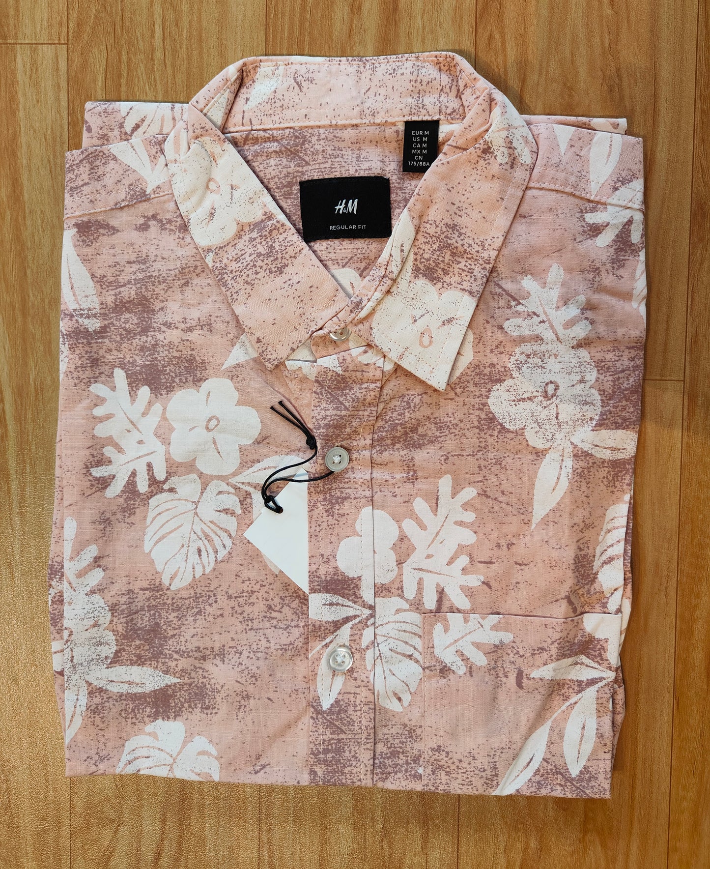 H&M Men's Printed Half sleeve Shirt (Pastel Pink)