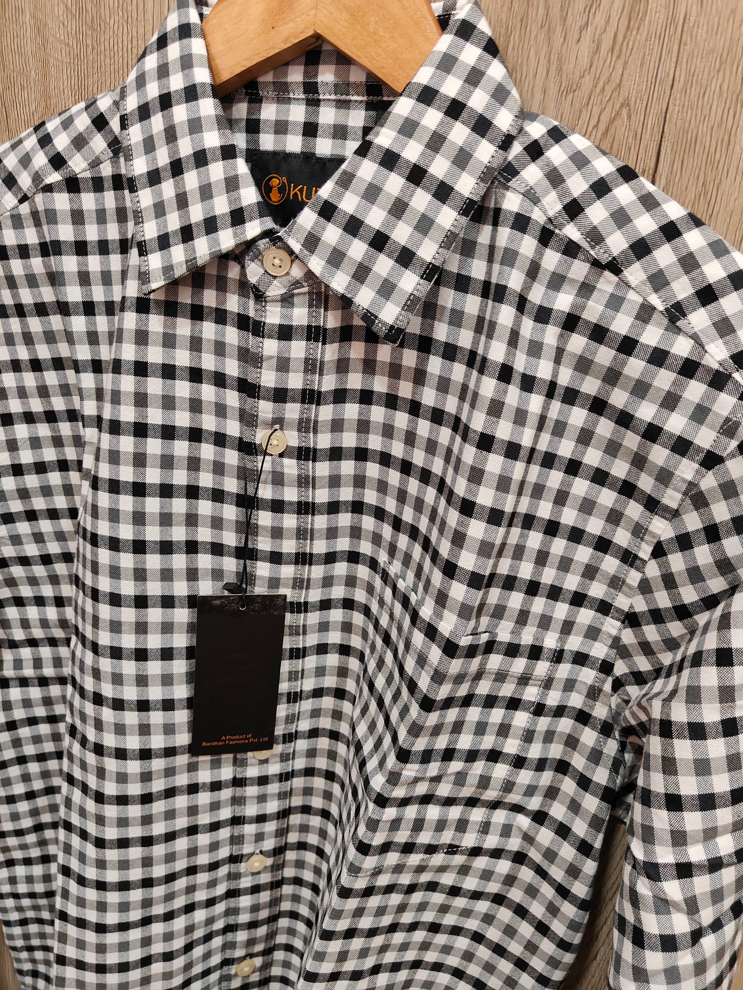 Kutur Men's Black & White Gingham Check Shirt