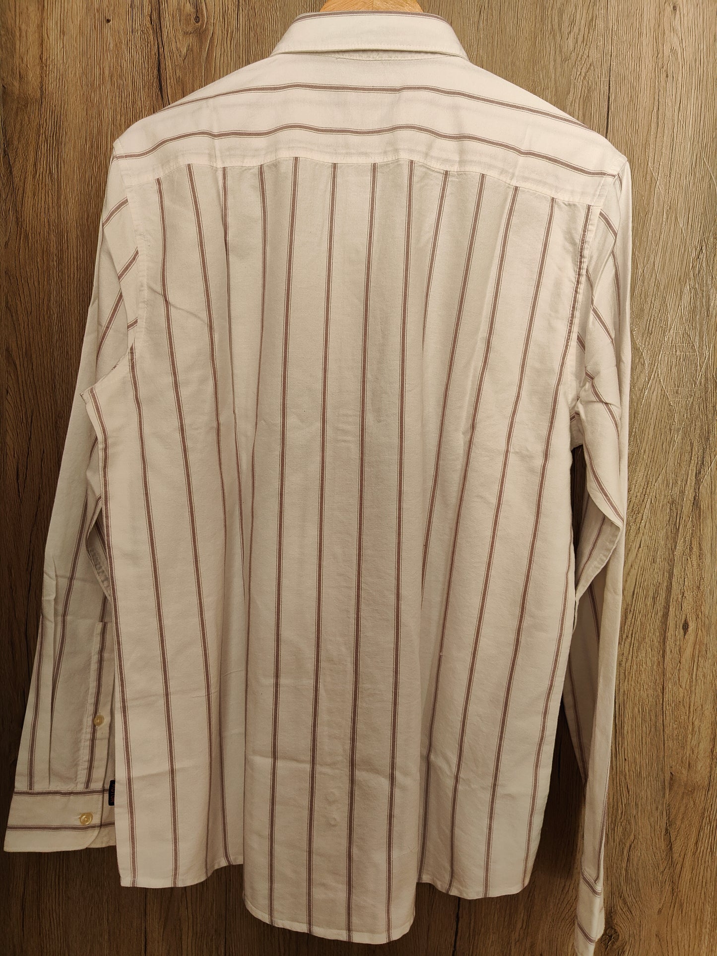 Kutur Men's Cream & Brown Striped Cotton Shirt