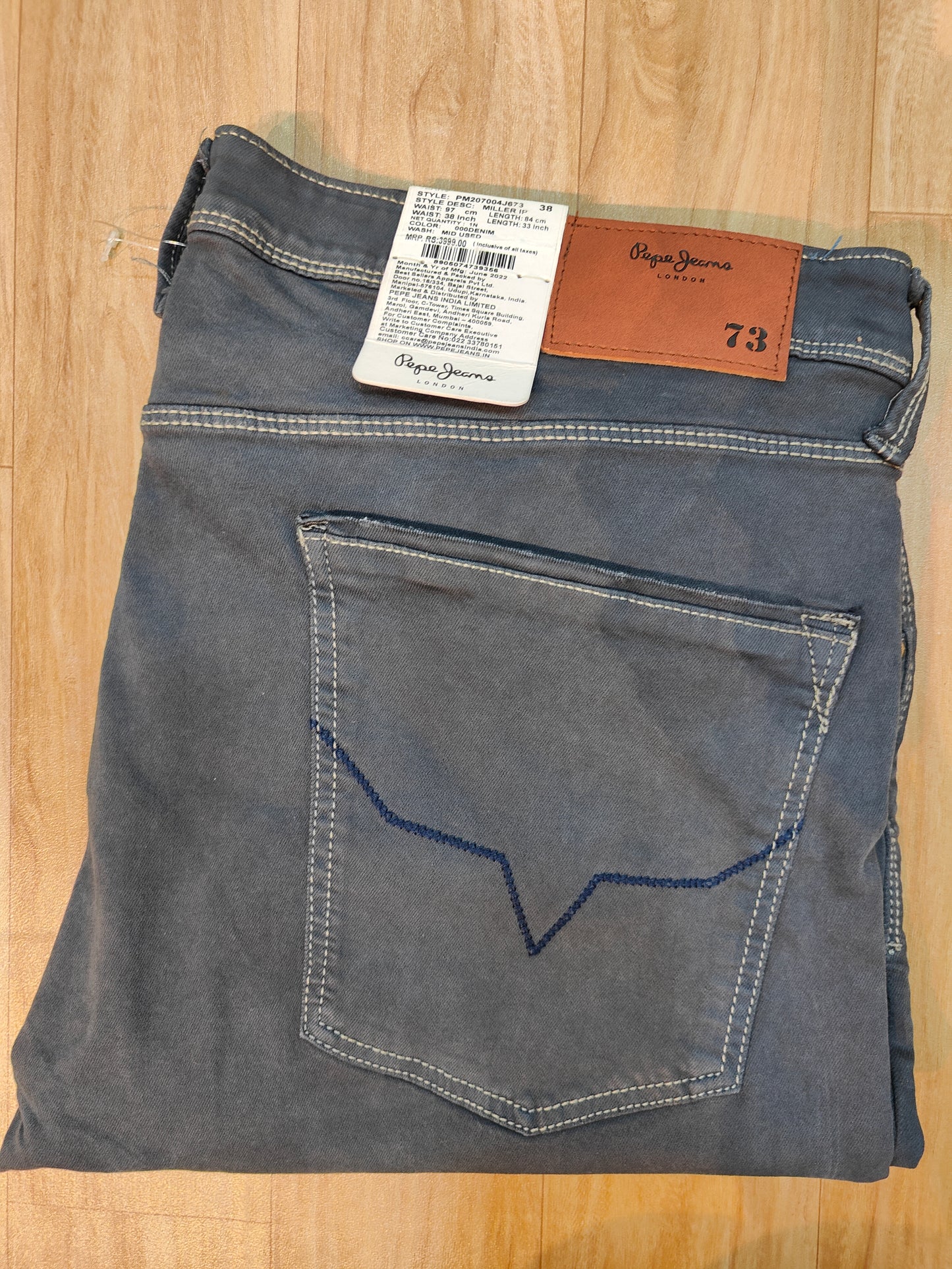 Pepe Jeans London Men's Slate Grey Distressed Slim Fit Denim