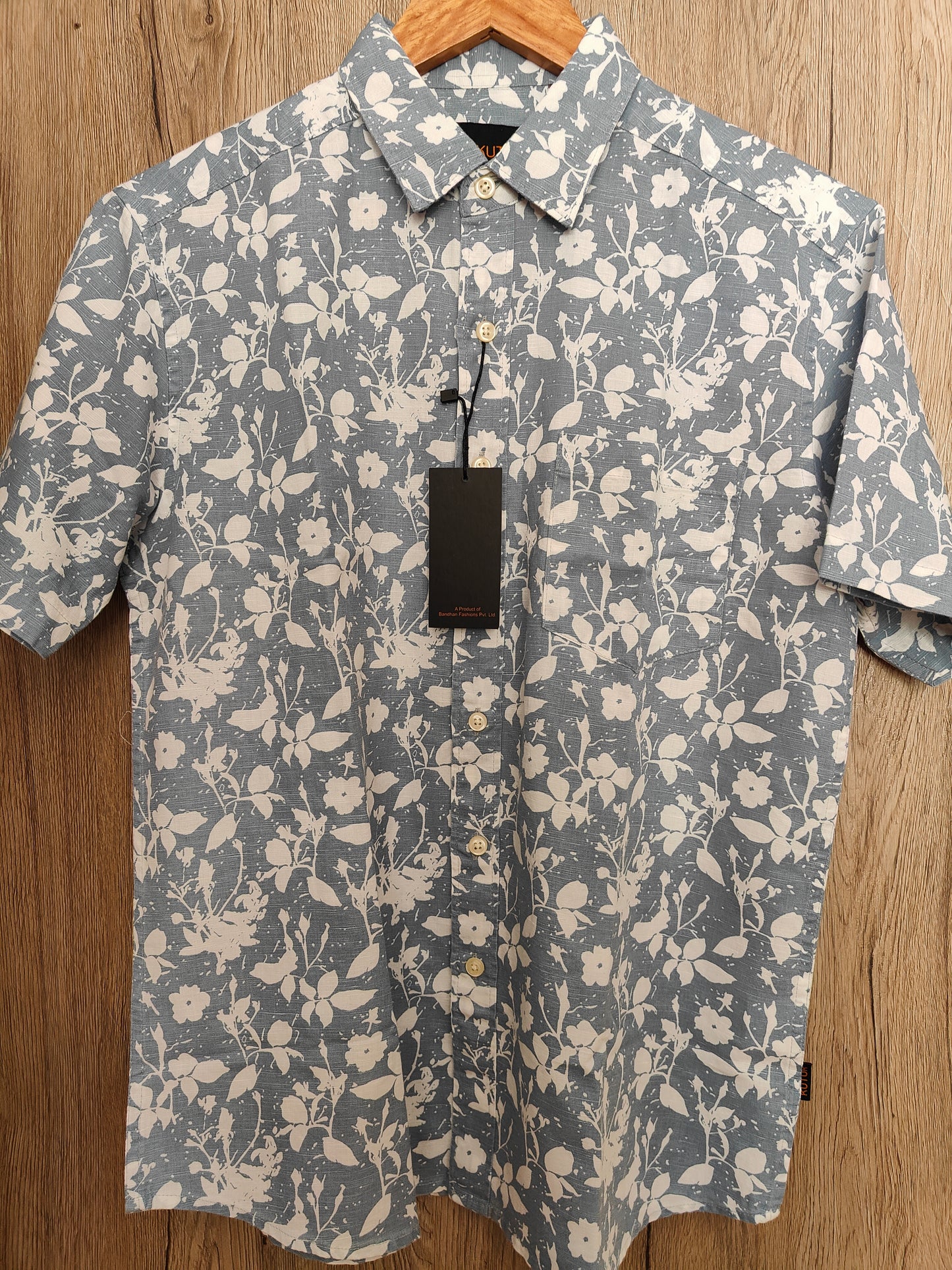 Kutur Men's Light Blue Floral Printed Cotton Shirt