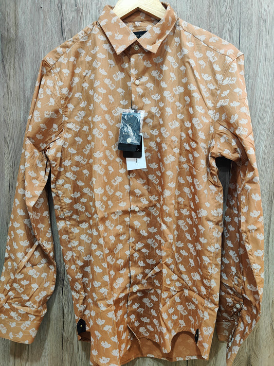 Rare Rabbit Alkaline Floral Print Shirt (Rust Brown & White)