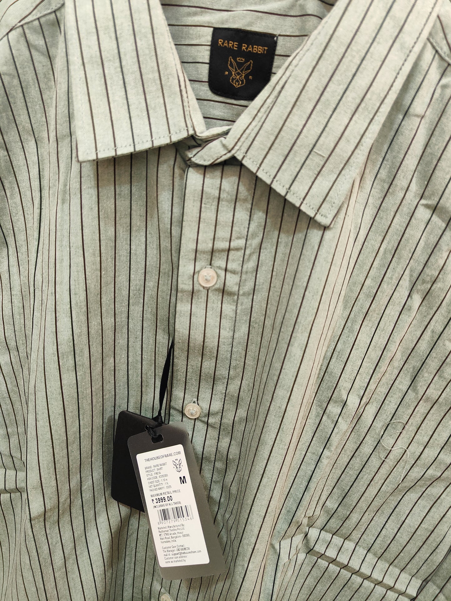 Rare Rabbit Men's Striped Cotton Shirt (Light Gray)