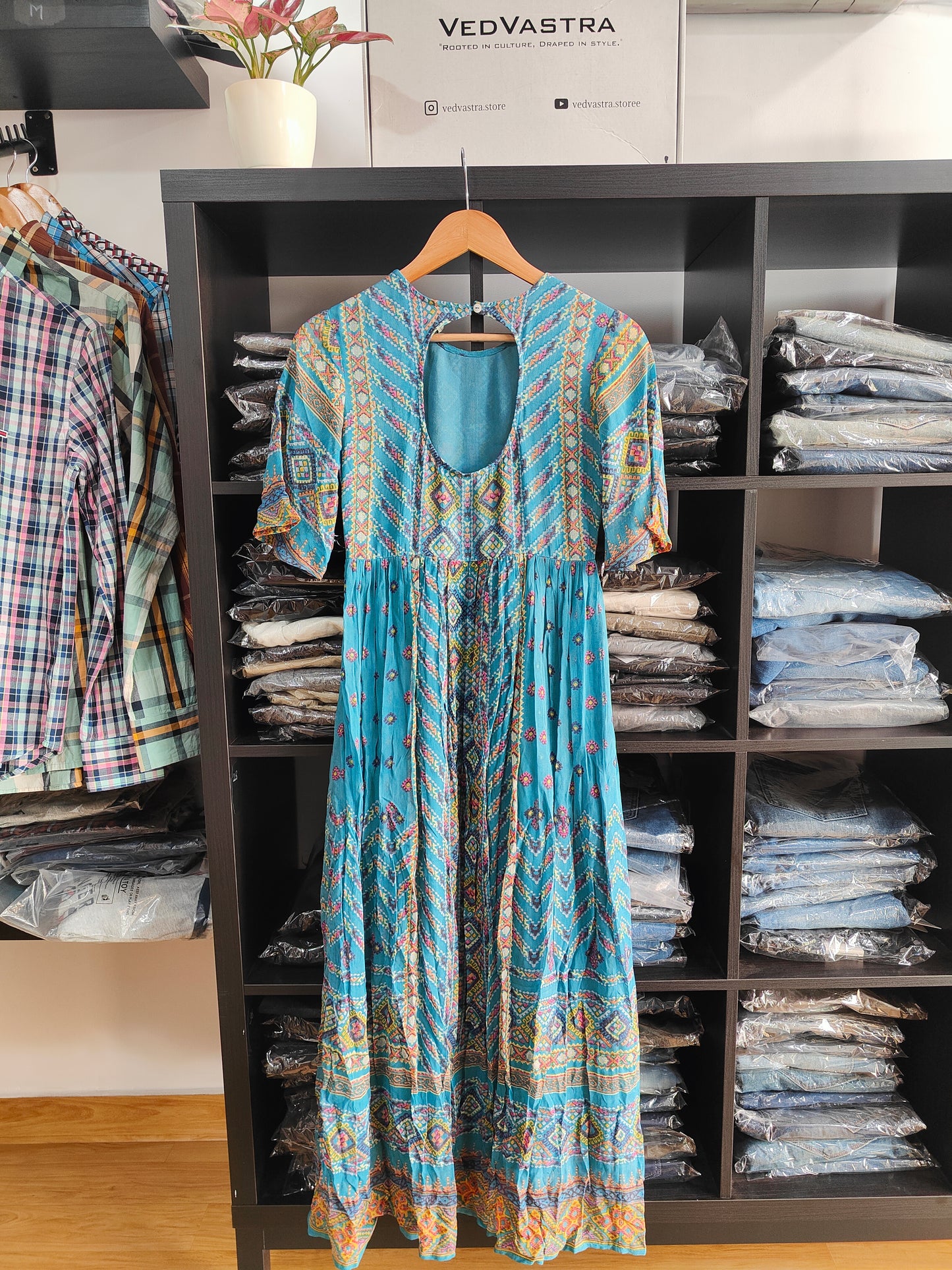 Label by Ritu Kumar Teal Kutch Print Long Dress