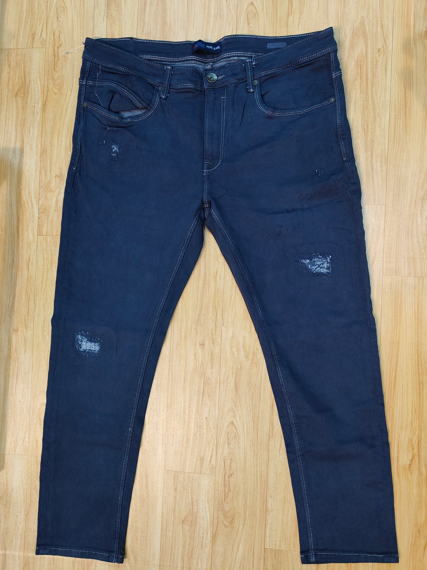 Pepe Jeans London Men's Navy Blue Distressed Slim Fit Denim