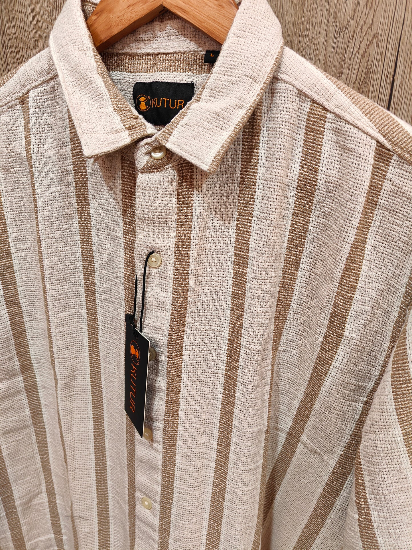 Kutur Men's Beige & Brown Striped Cotton Shirt – Westside Manufacturer