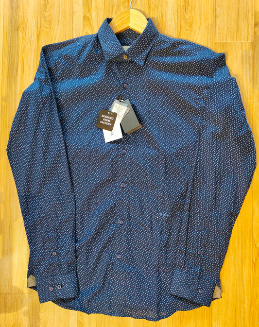 Rare Rabbit Men's Micro Dot Print Shirt (Navy Blue)