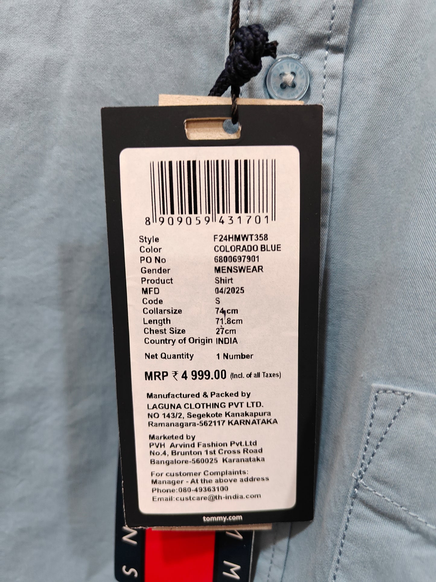 Tommy Jeans Light Blue Solid Casual Shirt