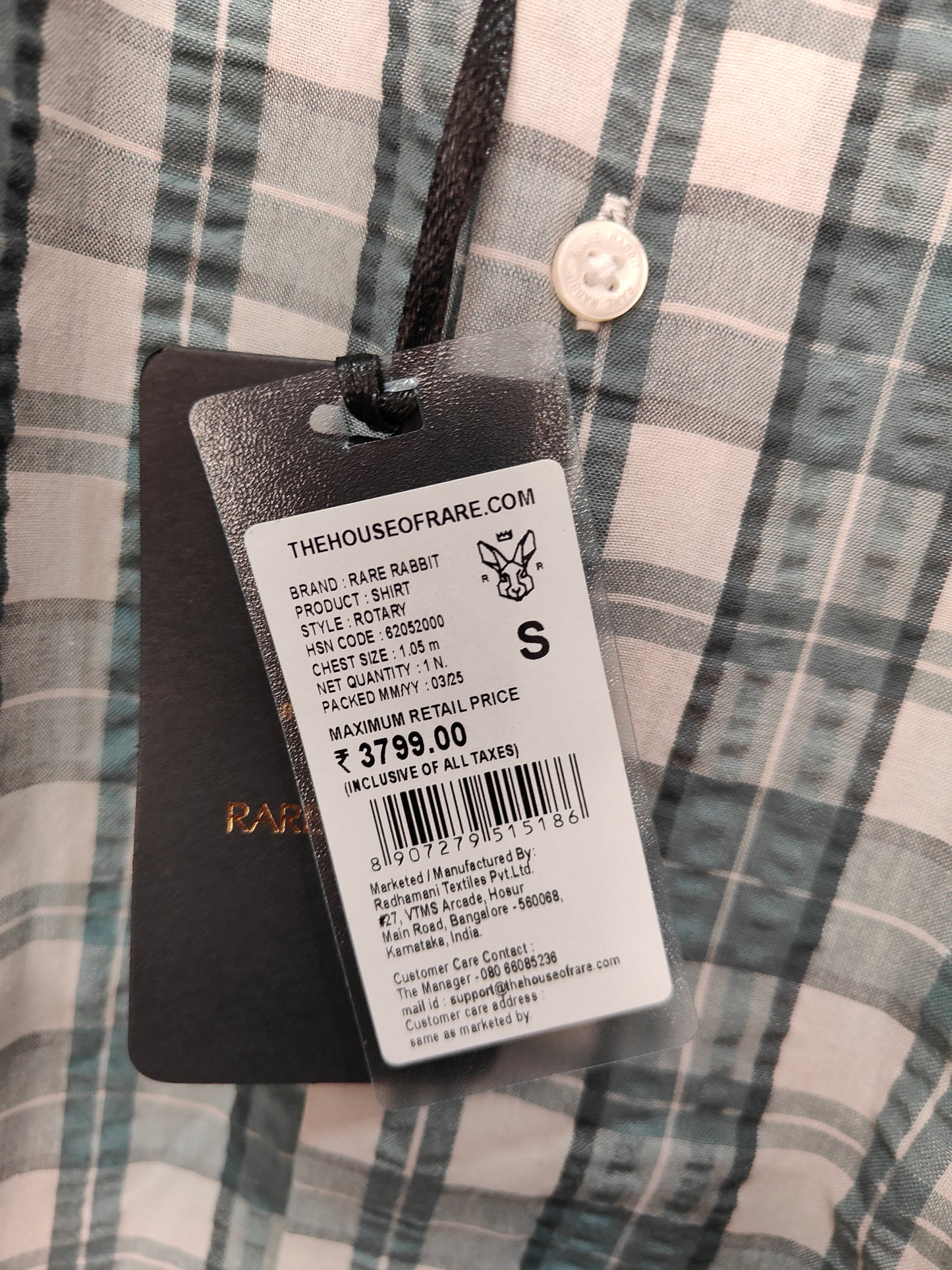 Rare Rabbit Sage Green & Off-White Checked Slim Fit Full Sleeve Shirt