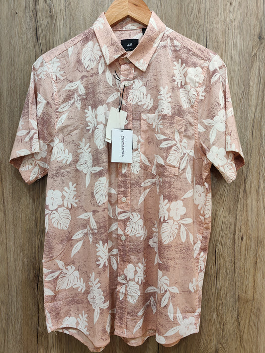 H&M Men's Printed Half sleeve Shirt (Pastel Pink)