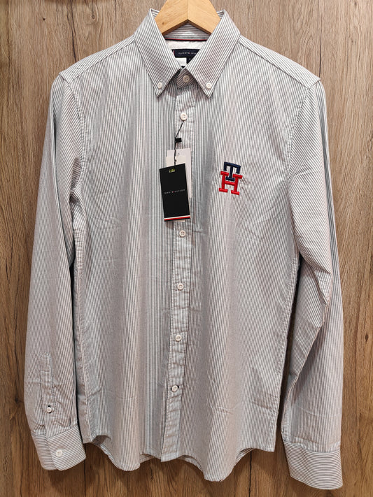 Tommy Hilfiger Men's Classic Striped Button-Down Shirt (Blue)