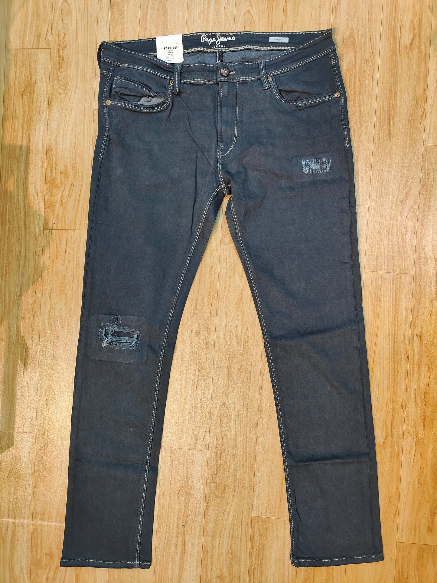 Pepe Jeans London Men's Slate Grey Distressed Slim Fit Denim