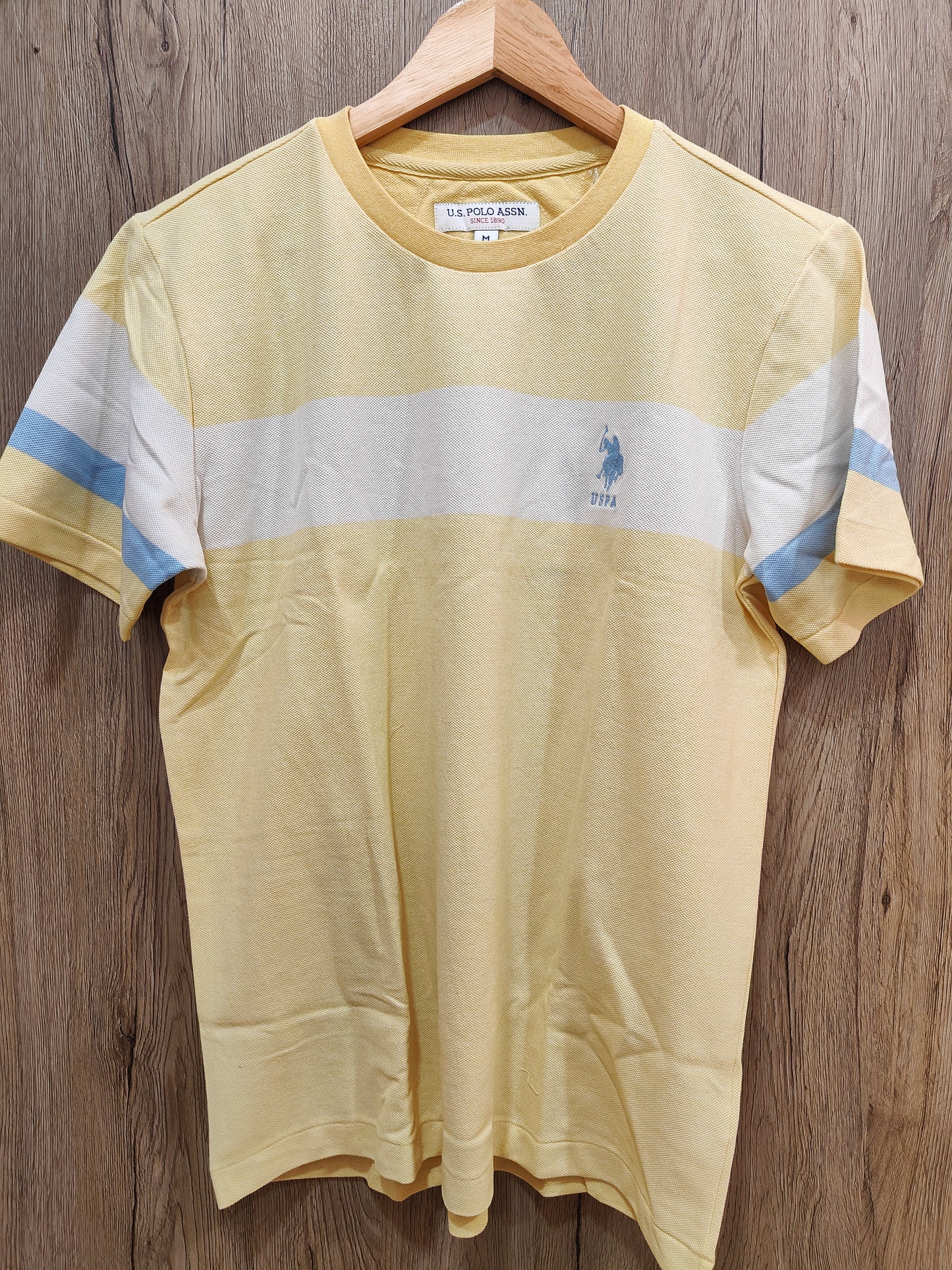 U.S. Polo Assn. Men's Light Yellow Casual T-Shirt with Blue Stripes