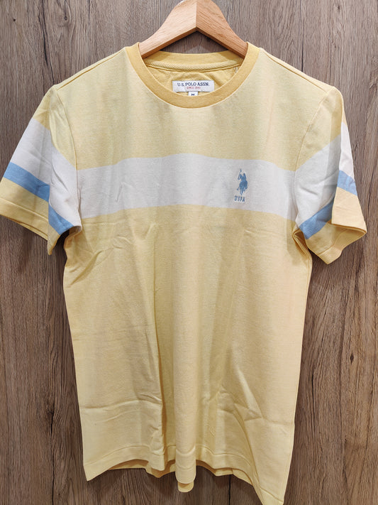 U.S. Polo Assn. Men's Light Yellow Casual T-Shirt with Blue Stripes
