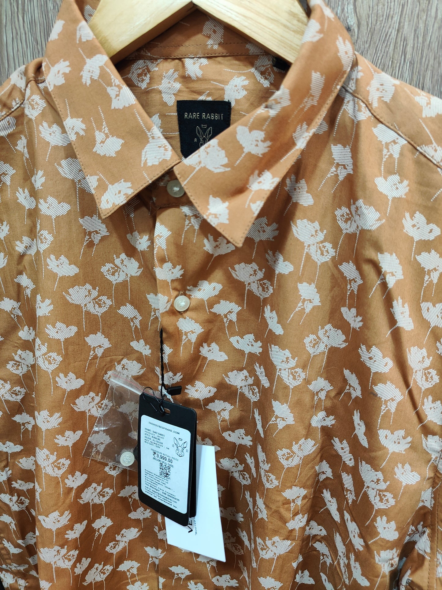 Rare Rabbit Alkaline Floral Print Shirt (Rust Brown & White)